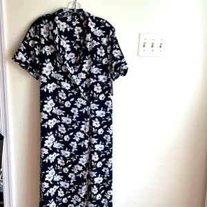 Floral Wrap Shirt Style Maxi Dress